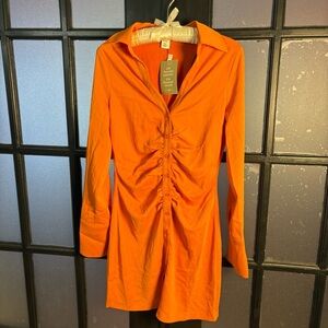 H&M Conscious Choice Orange Ruched Shirt Dress Small Button Front NWT